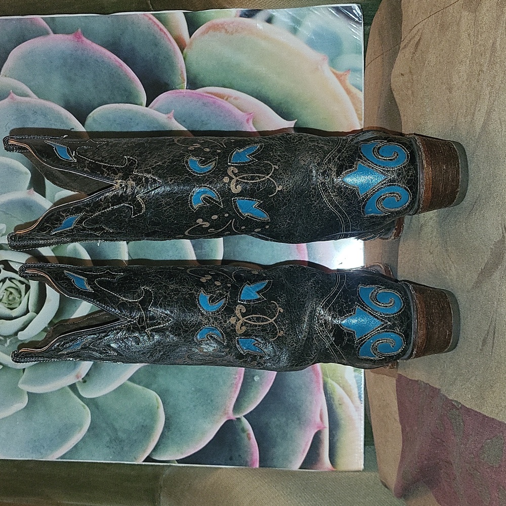 Pecos Bill Leather Cowboy Boots 8 - Picture 2 of 14